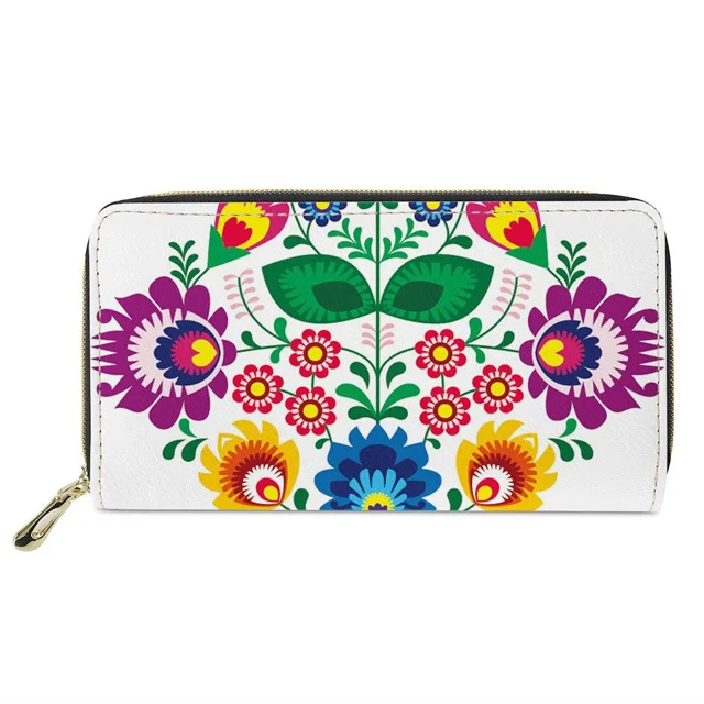 

Women Wallets Bohemian style Print custom Ladies Florals tassels Pattern phone package for Females Long Leather Purse, Customized color