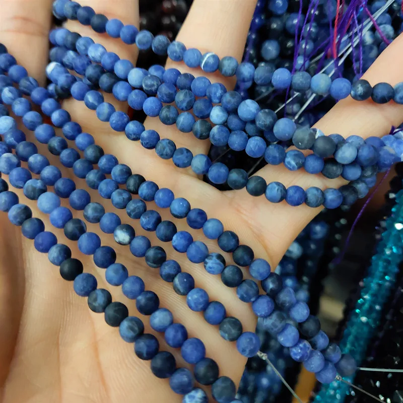 

4mm~12mm Frosted Matte Blue Sodalite Stone Round Loose Beads Wholesale Beads Supplier