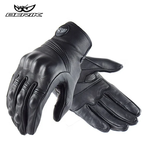 

3D Berik Rider Motorcycle Gloves Cow Leather Full Finger Gloves Motorbike Locomotive Gloves Touch Screen Guantes Moto Black