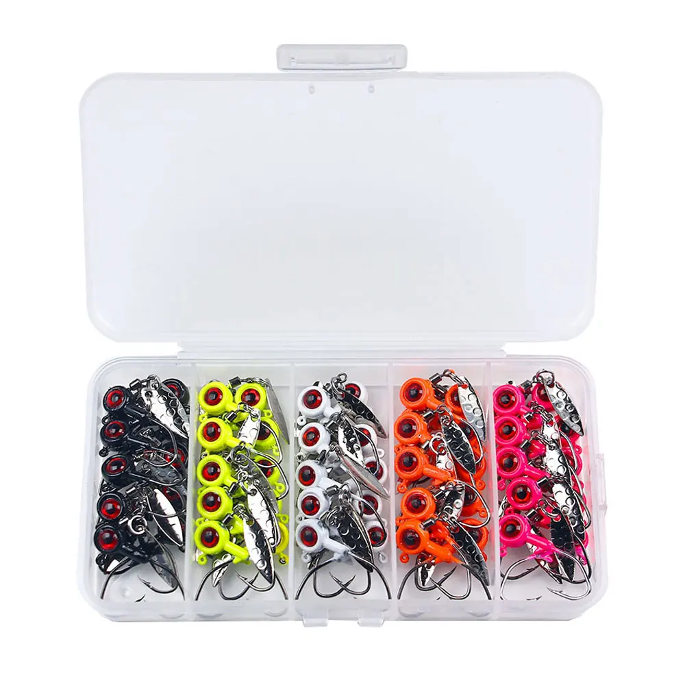 25/50pcs Fishing Jig Head Set with Willow Blade 1.75g 3.5g Jig Hooks Kit Bass Walleye Crappie Fishing Tackle Lure Accessories