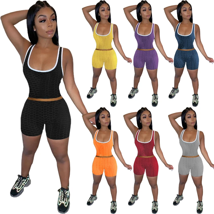 

L Fitness Yoga 2 Piece Set For Women Tank Top Shorts Summer Ladies Workout Tracksuit