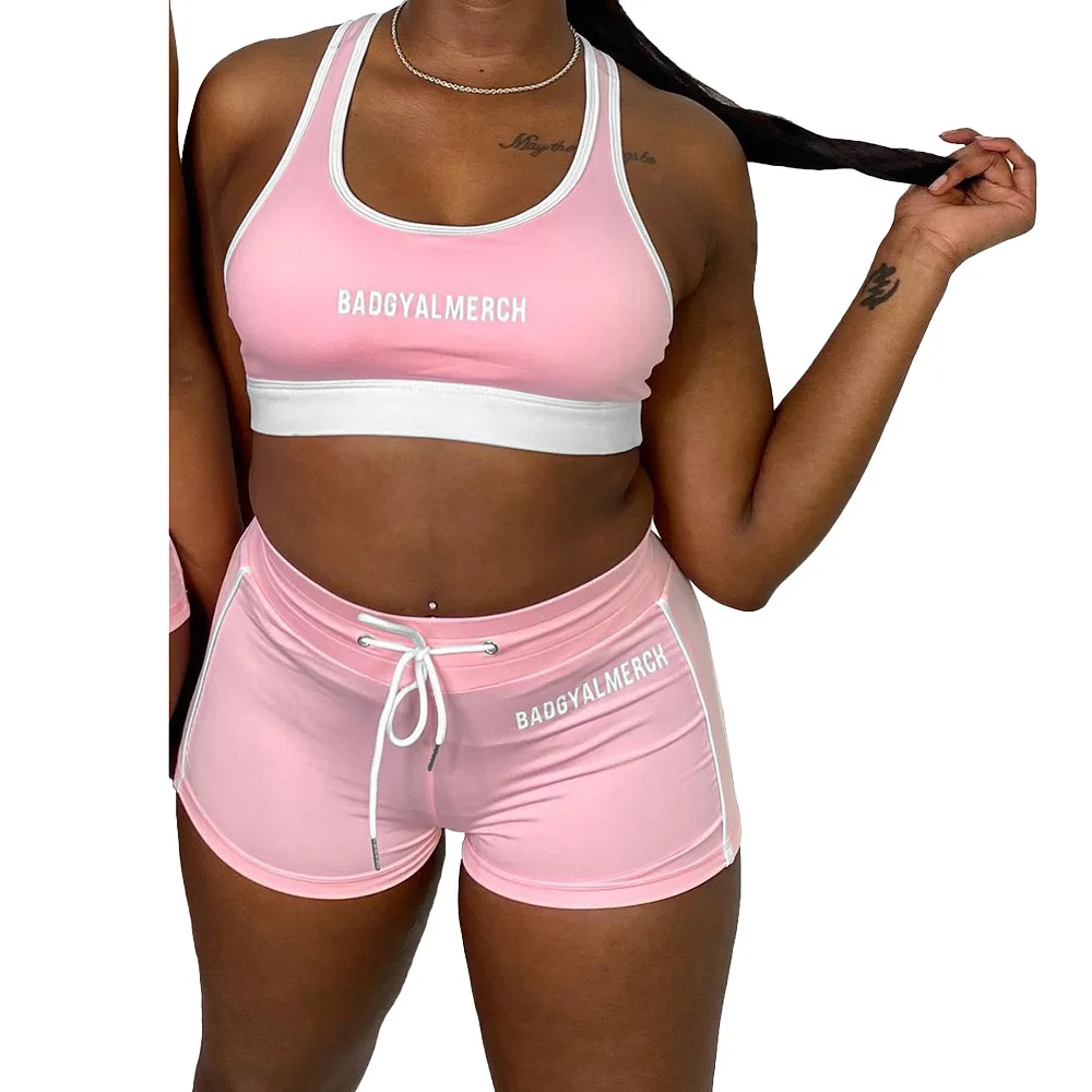 

High quality outfit 2 piece crop top shorts set women clothing fashion sporty women's summer sets, Photo color