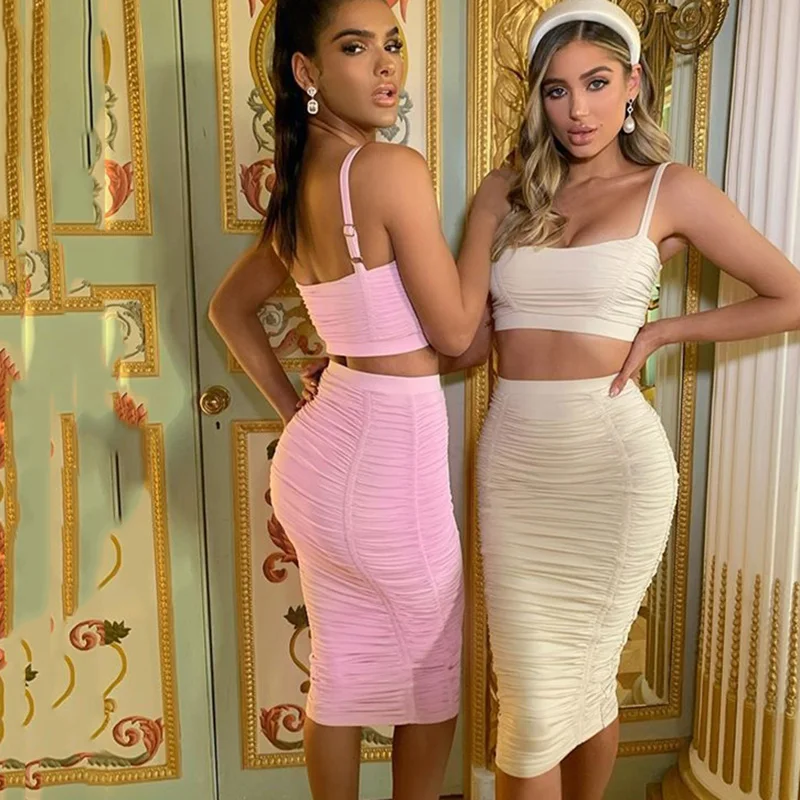 

2020 Womens Casual Two Piece Skirt Set Crop Tanks Top Outfits Fashion Girl's Dresses Summer Clothing Fashion, Picture color