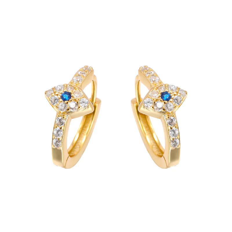 

Daidan Huggie Earrings Gold Plated Blue Eyes Dainty Zircon 925 Silver Hoop Earrings