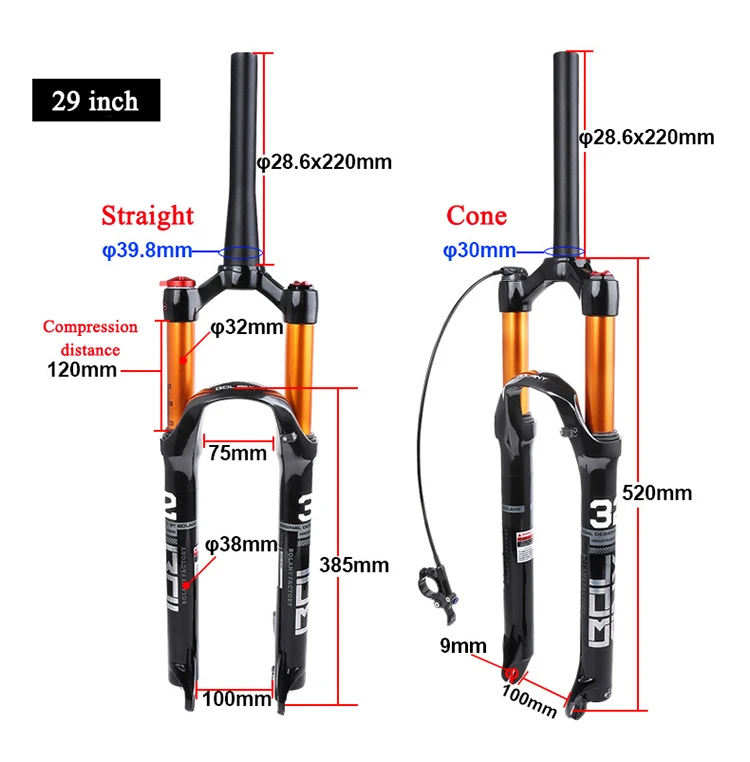 

BOLANY 26"/27.5"/29" Mountain Bike Suspension Fork Straight/Tapered Tube Bicycle Fork Suspension