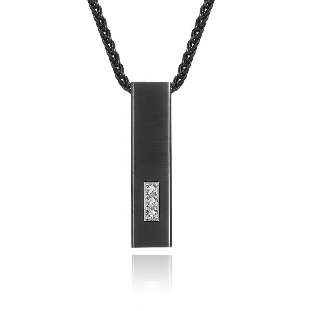 

Men's minimalist fashion stainless steel black bar pendant necklace