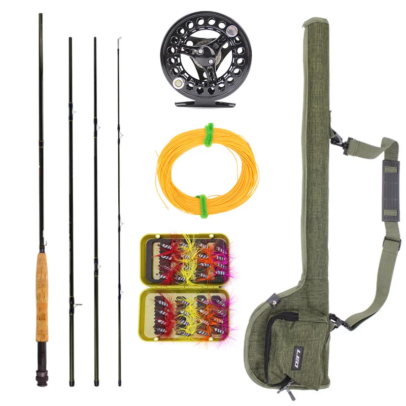 

Peche Fly Fishing Rod Fly Set 2.7M High Carbon 4 Section Plug Fly Fishing Line Bait Bag Combination Stream, Brown