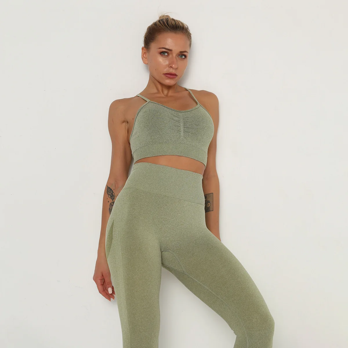 

Women Seamless Gym Fitness Suit Bra Leggings High Waist Yoga Wear Butt Lift Running Sport Suit Tracksuit, Picture