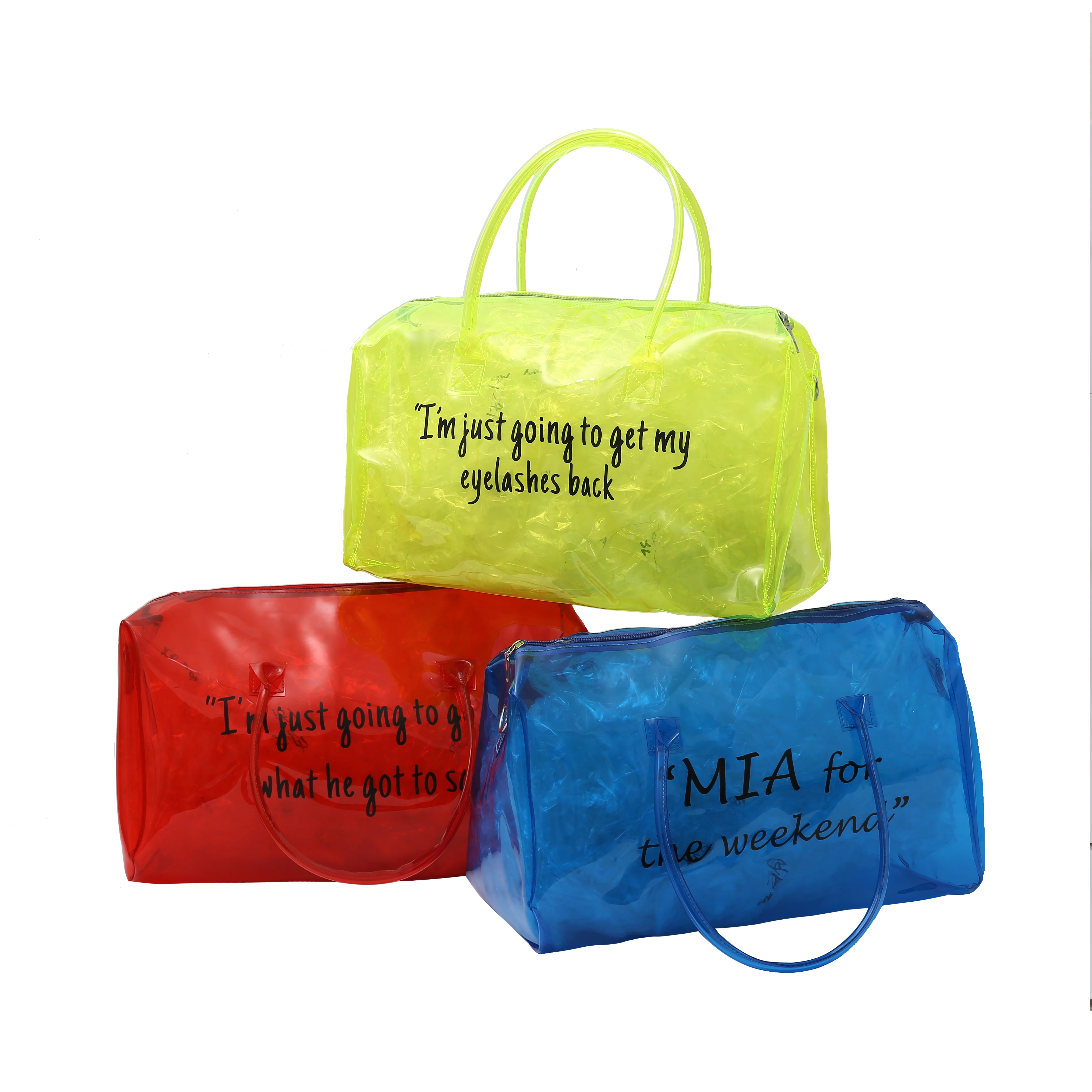 

custom logo pvc handbag wholesale spend da night bag overnight fashion clear travelling duffle bag with in stock