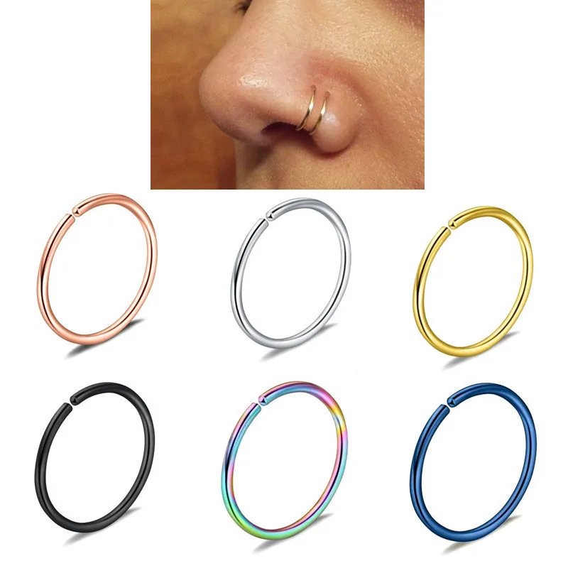 

Trendy Customizable Simple Gold Color C Clip Fake Lip Piercing Jewelry Stainless Steel Clip Hinged Nose Hoop Ring, Colorful