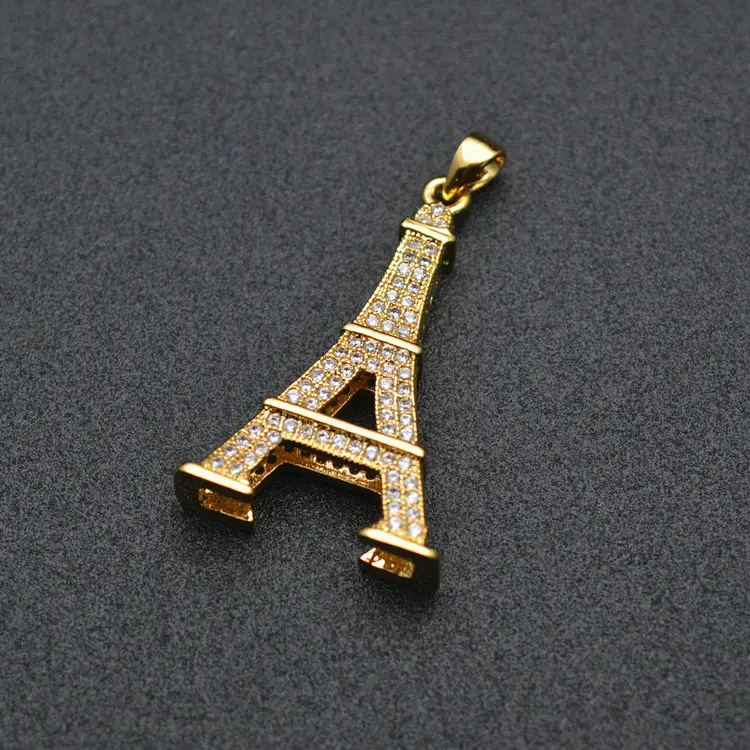 

CZ Beads Paved Metal Copper Eiffel Tower Necklace Charm Jewelry Findings