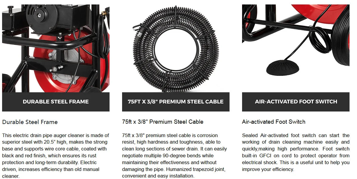 75' X 3/8" Sewer Snake Drain Cleaner Machine Buy Drain Cleaner Machine,Snake Drain Cleaner