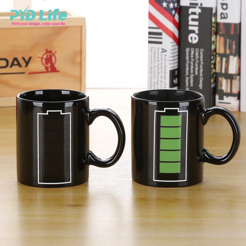 

Wholesale Funny Battery 11oz Black Ceramic Coffee Milk Tea Mug Custom Magic Mug Sublimation Color Changing Mug
