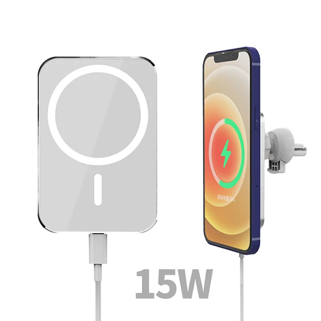 

15W QI Wireless Car Charger Mount Holder Fast Charging for Iphone 12 Magnetic Wireless Car Charger Holder AirVent Phone Braceket, Black and white