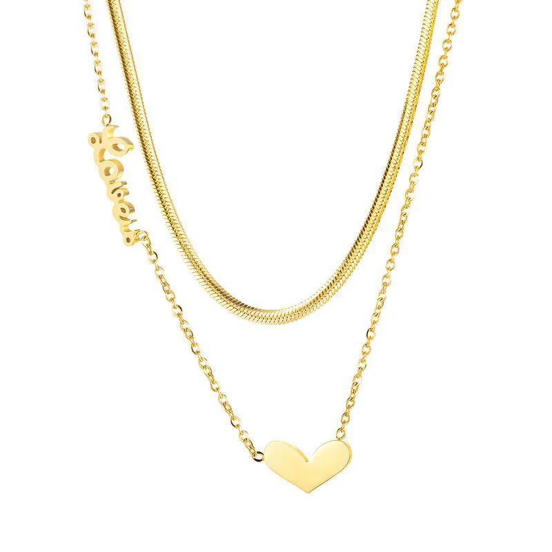 

Love Heart Charm Snake Chain Layered 14k Gold Jewelry Necklace