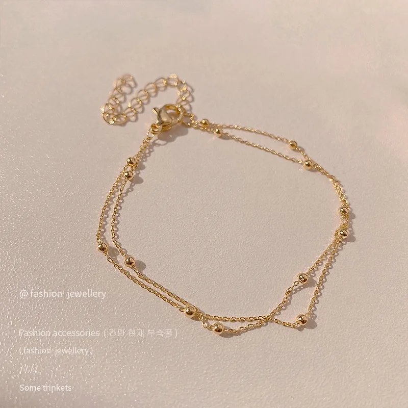 

2022 Double-layer Beads 18K Gold Plated Chain Bracelets & Bangles Fashion Jewelry For Women