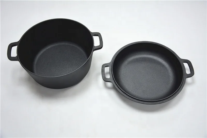 
Pre-seasoned Dual Handle Dutch Oven Cast Iron 2 in 1 Casserole Cast Iron Double Dutch Oven 