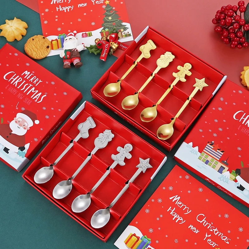 

Creative stainless steel Christmas spoon set of 4 pcs with gift box