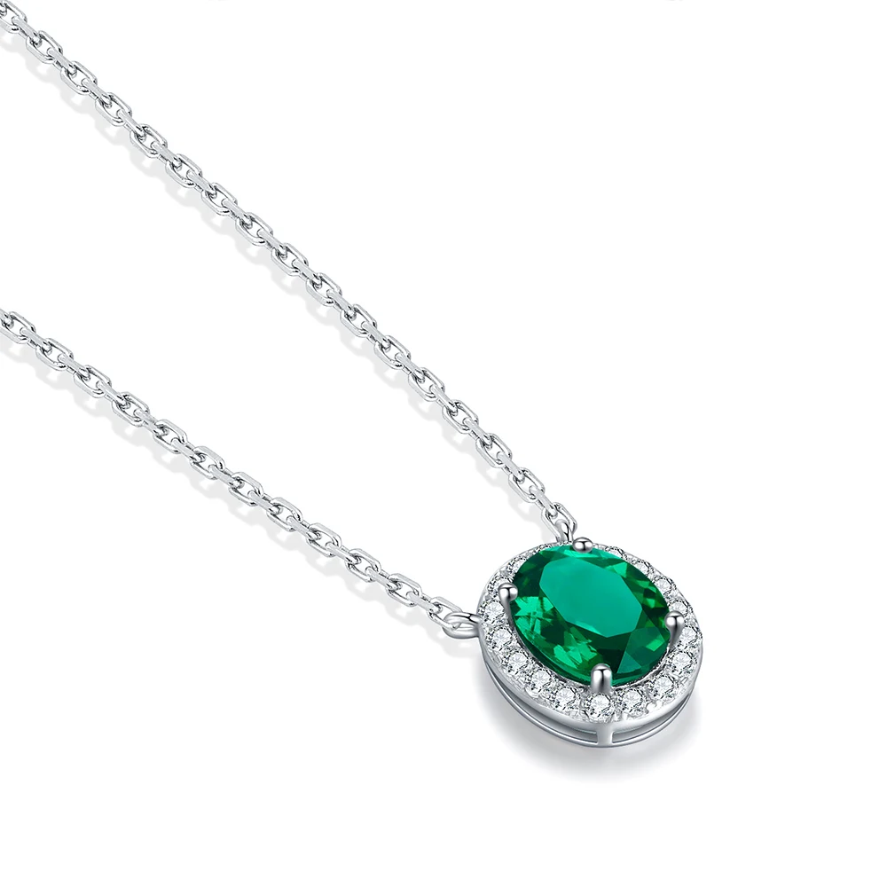 

Anster 2ct, 9*7mm Fashion Necklace For Wholesale S925 silver Lab Grown Zambia Emerald Necklace stainless steel jewelry, Green