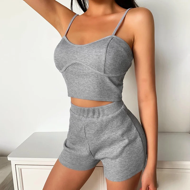 

Hot selling strap sexy two piece sets women sport high street clothing fashion two piece short set, As picture