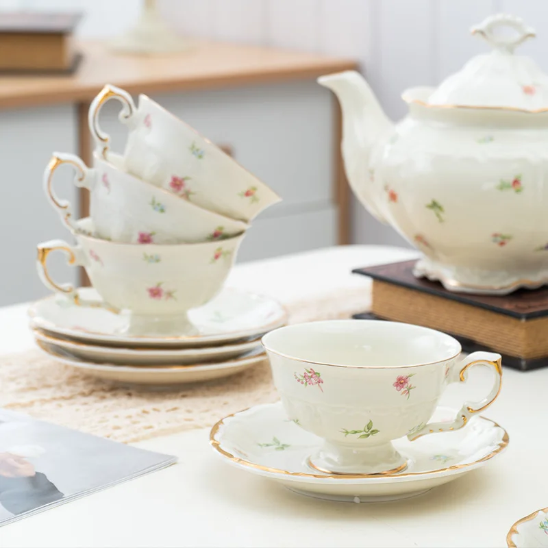

British Royal Luxury Ceramic Coffee Vintage Floral Bone China Tea Cup And Saucer Set, Ivory