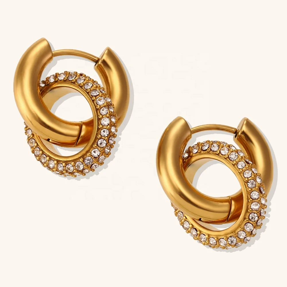 

Dingran Women Party Earrings 18K Gold Plated Stainless Steel Micro Paved Zircon Crystal Hoop Earrings