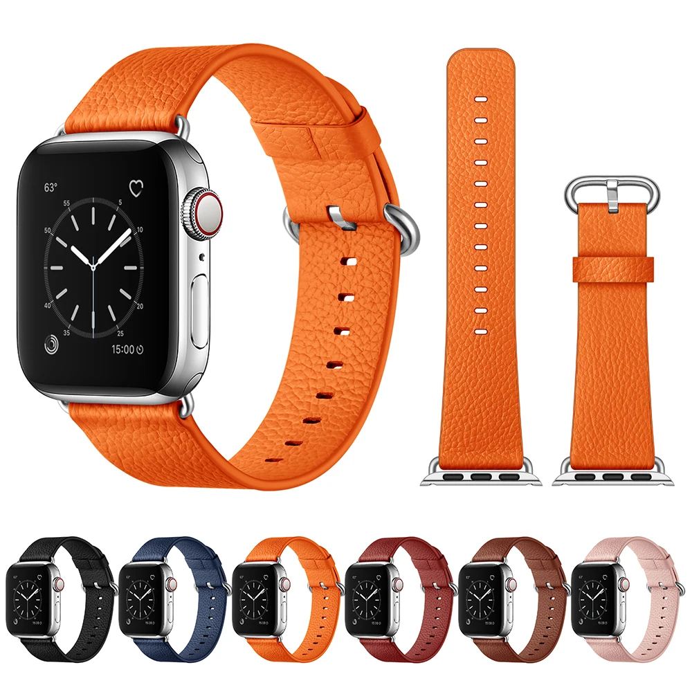

38mm 40mm Watch Bands For Apple Watch Series 5 4 3 2 1 Lychee Genuine Leather Watch Strap For iWatch Wristband Replacement Belt