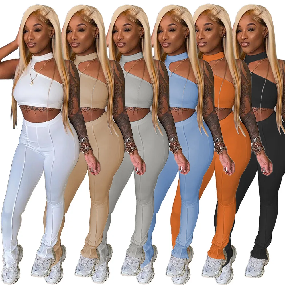 

Summer 2021 2 Piece Set Women Tracksuits Irregular Tank Top With Long Pants Jogger two piece pant set