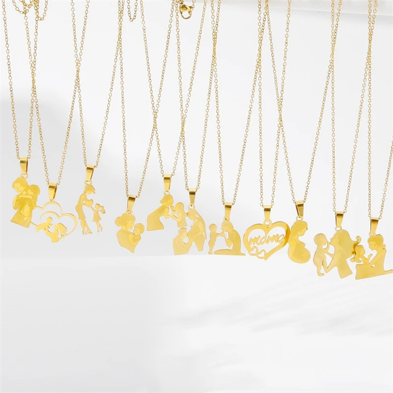 

18K Gold Plated Inoxidable Stainless Steel Mama Necklace Thanksgiving Mother Day Gift Mother Baby Pendants Necklaces