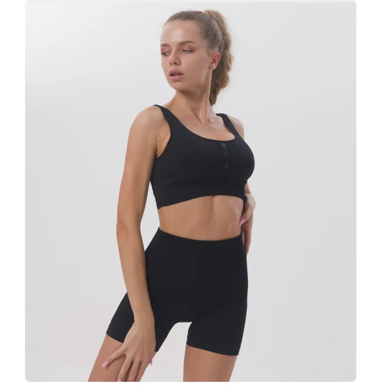 

Wholesale Custom bra and shorts set quick-drying sports running seamless fitness vest suit for women