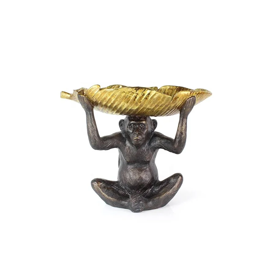 High quality resin  3D antique monkey holding gold coffee table  tray desk decorative for home manufacture