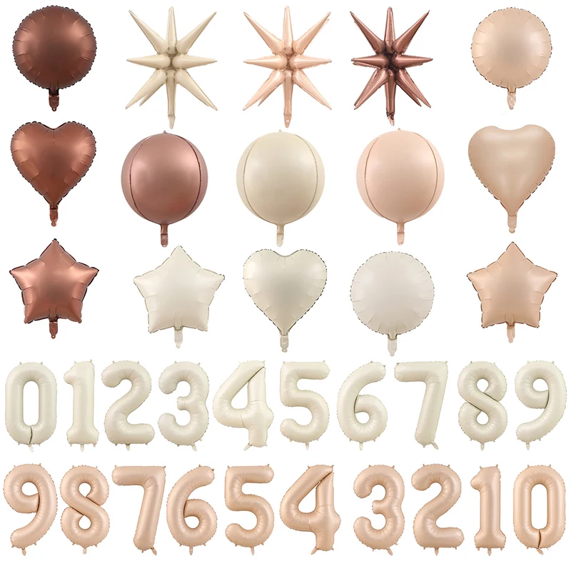 

New Arrival Flying Color Korean Cream Coffee Foil Balloon Explosion Star Party Decoration 40 inch Number Heart Shaped Balloons
