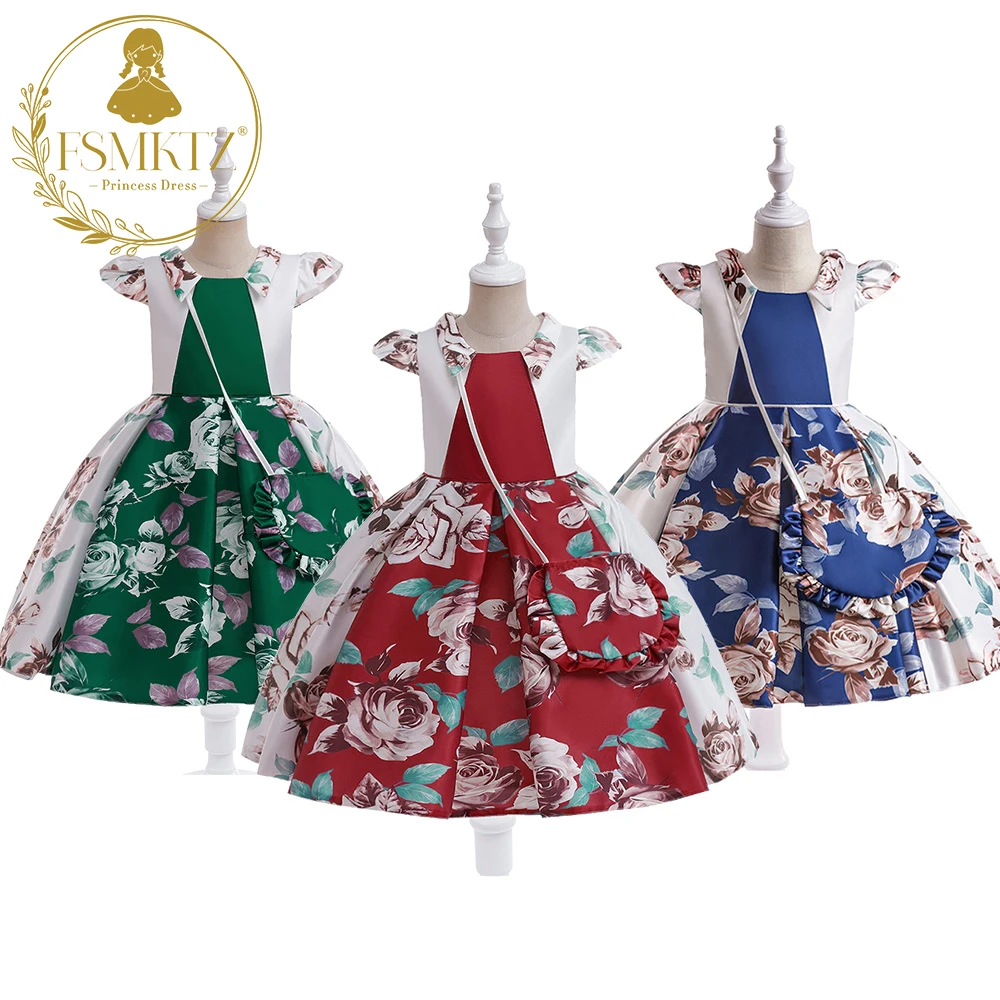 

FSMKTZ Flying sleeve 9 years girls dress 5 to 6 years old kids fashion dresses for girls Printed Princess party Dress