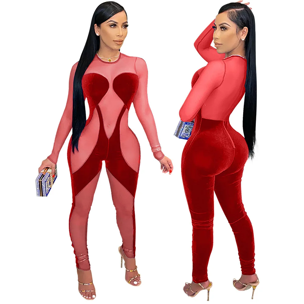 Hot-selling hot-selling European and American women's fashion contrast color slim-fit off-shoulder jumpsuit
