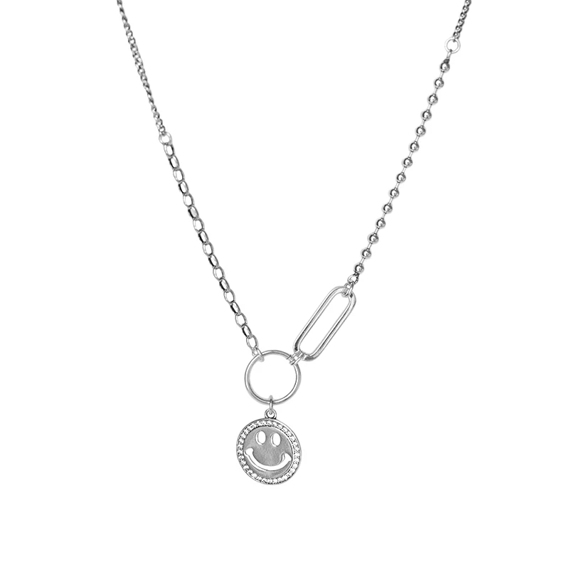 

Fukarni 11.1 Gram 925 Silver Minimalist Smiley Pendant Channel Setting Zircon Choker Necklaces TN041