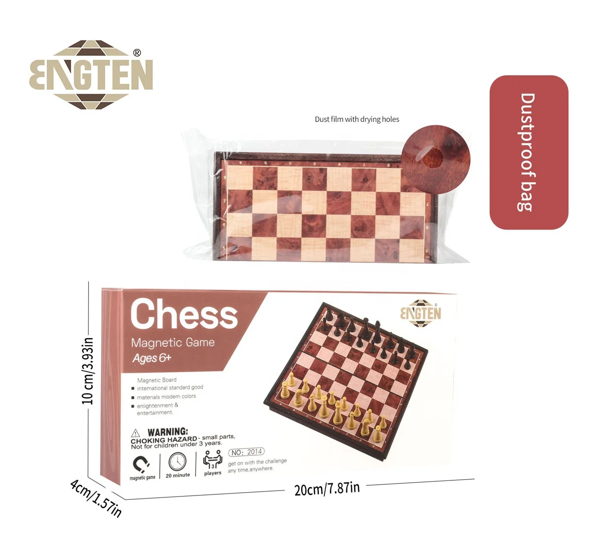 

New Promotional Gift HIPS Plastic Chess Set Foldable Wood Grain Chess Board Game Magnetic Chess Pieces, Simulation wood grain