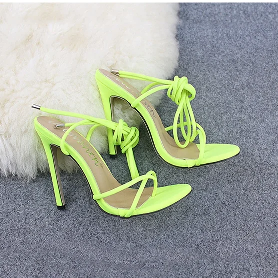 

Fashionable Open Toe Ladies High Heel Lace Up Slides Strappy Women Sandals Shoes, Black/rose red/yellow/orange
