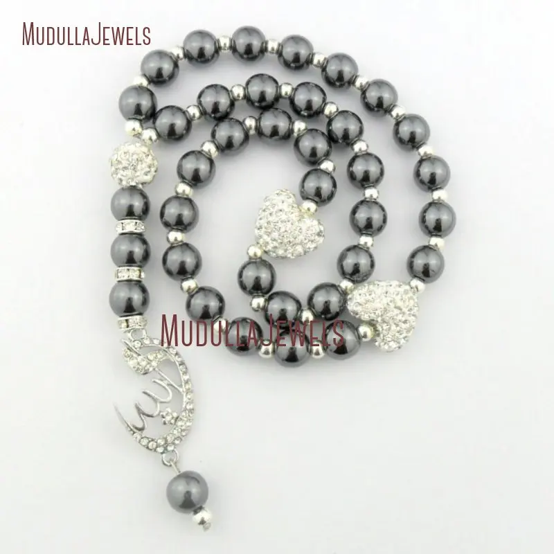 

MU14422 Eid Ramadan Gif Hematite Heart Silver Muslim Allah Muslim Islamic Prayer Beads Stone Tasbih Tasbeeh 33 Prayer Beads