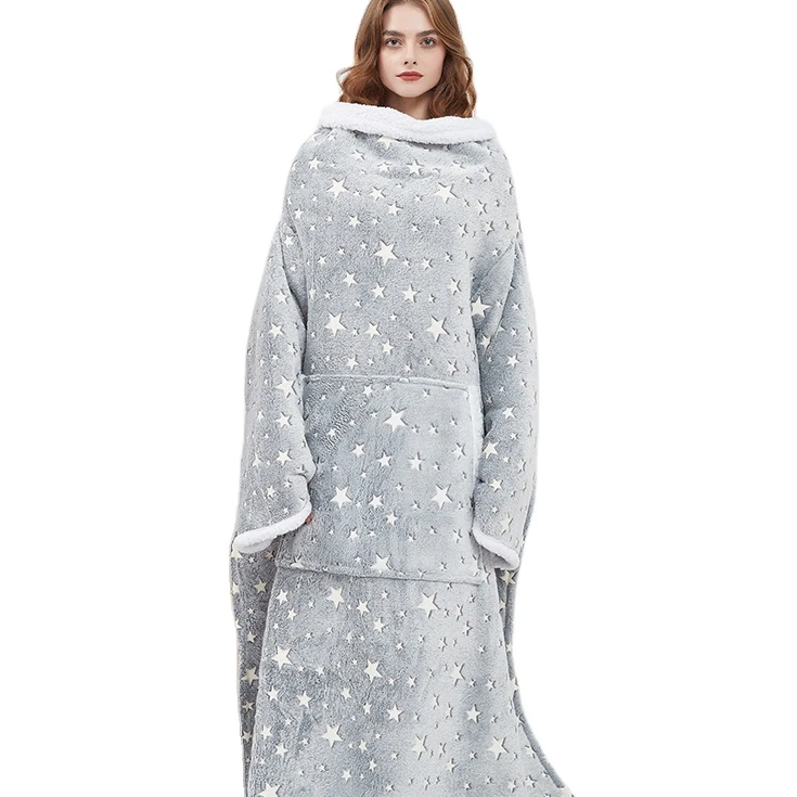 

Super Warm Oversized Wearable TV Blanket Hoodie Sherpa Fleece Long Blanket with Pocket Cozy Blanket for Adult Winter
