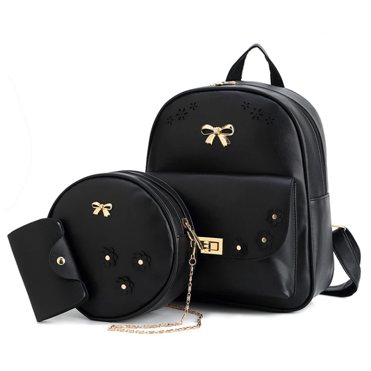 

Hot Sales Sac A Dos School Backpack Hollow Out Flower Schoolbags Customized Pu Leather 3Pcs Set Backpacks For Girls