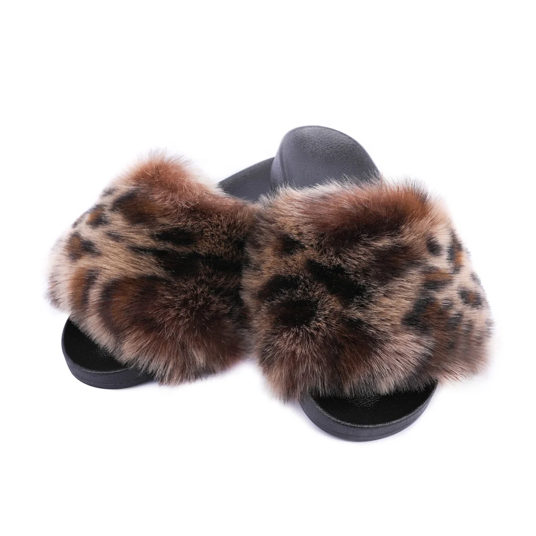 

Amazon Plush Ladies Fur Slippers Large Size Female Leopard Print Cross Home Comfortable Cotton Fuzzy Leopard Wholesale Wool OEM