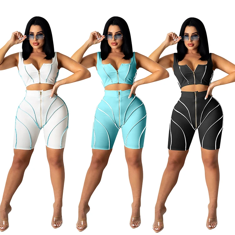 

CM2141 Fashion Casual Summer Women Outfits 2 Piece Set Crop Tank Top Tracksuit Set