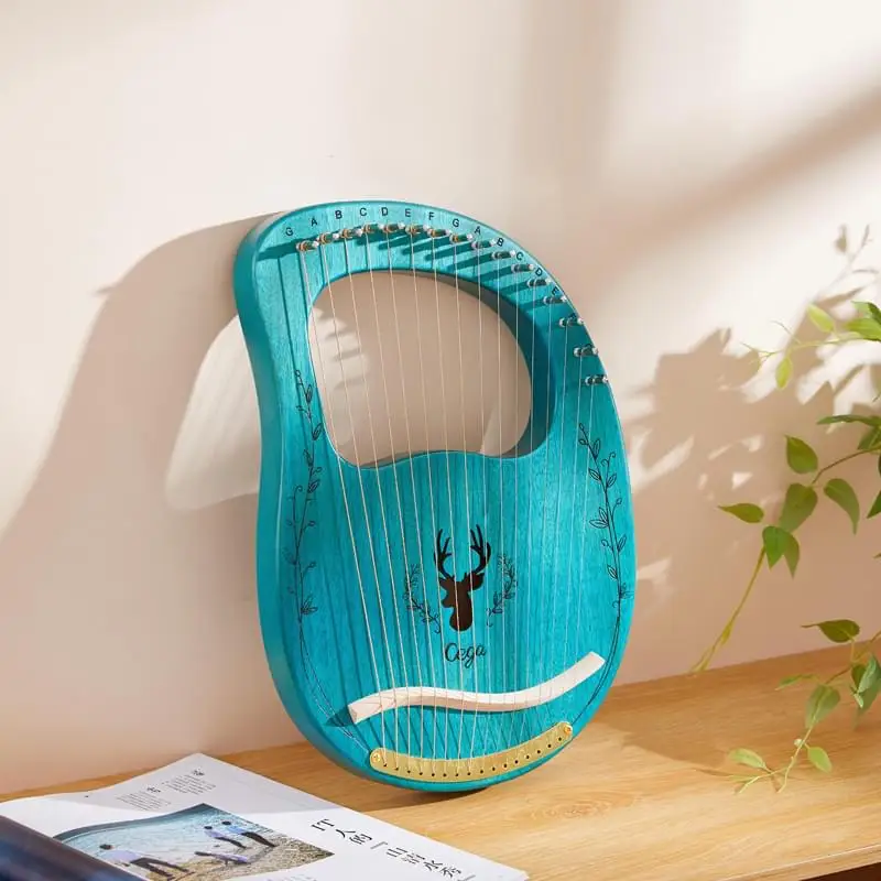 

cega stringed musical instruments harp 16 strings lyre for beginners, Wooden,coffee,blue