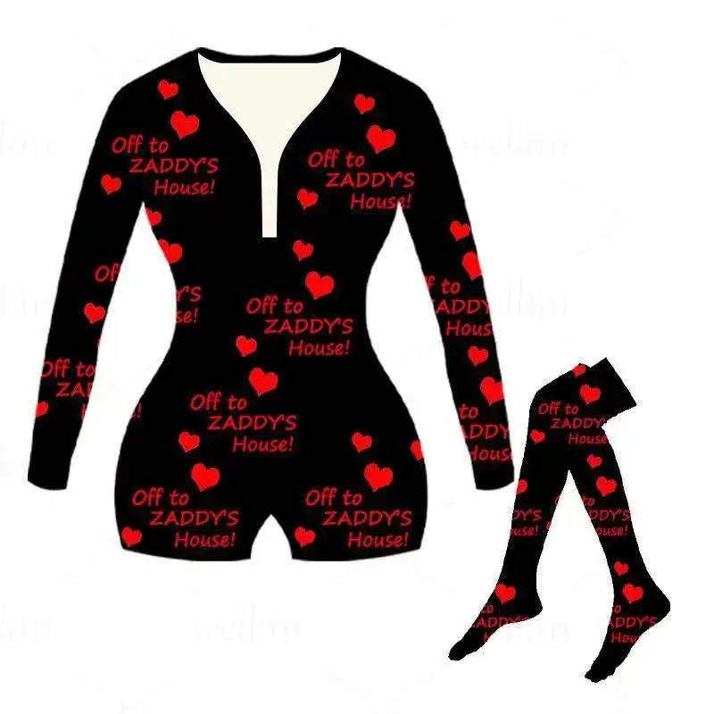 

2021 new arrivals Womens V-neck Onesie Pajamas Bodycon Romper Sleepwear Short Jumpsuit with sock