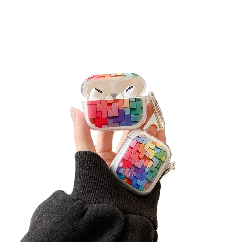 

Funny Building Blocks Earphone Cases For Air Pods Pro 3 2 Gen Case TPU Transparent Cover With Hook