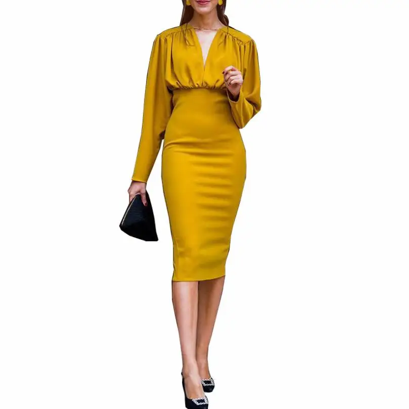 Fall Casual Beaded Sheath Dress Women Long Sleeve Elegant Office Lady Dresses Vestidos Mujer Y12249