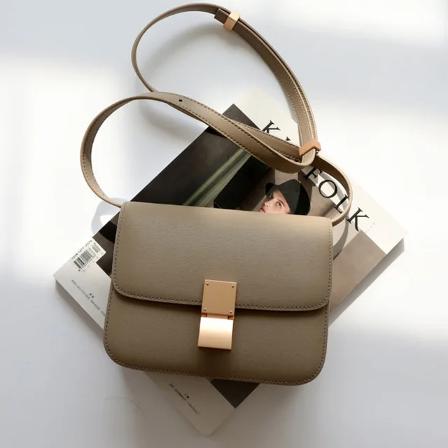 

Genuine leather tofu bag square handbag with lock casual shoulder crossbody handbags for women, 19 colors