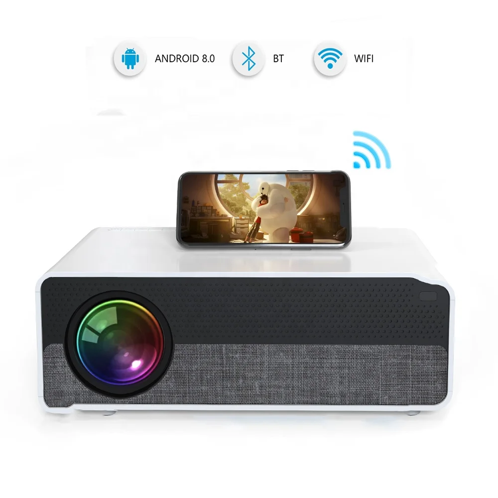

XIDU native 1080p 4k full HD video projector 14000 high lumen Android 8.0+wifi+BT portable home LCD power projector, White/black
