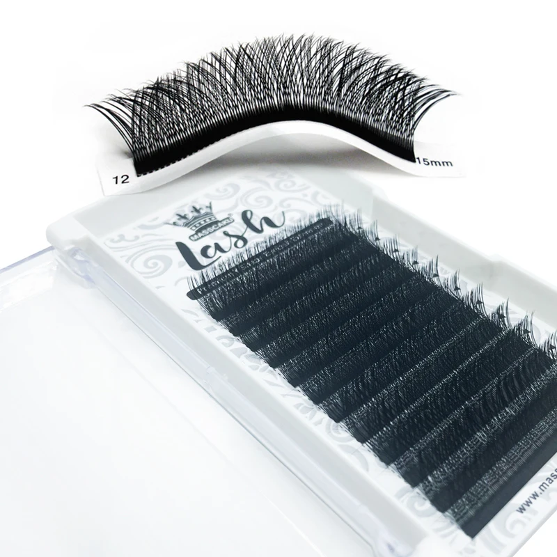 

MASSCAKU 0.07mm thickness C curl 8-12mm YY Private Label False Eyelashes Extension, Deep matte black