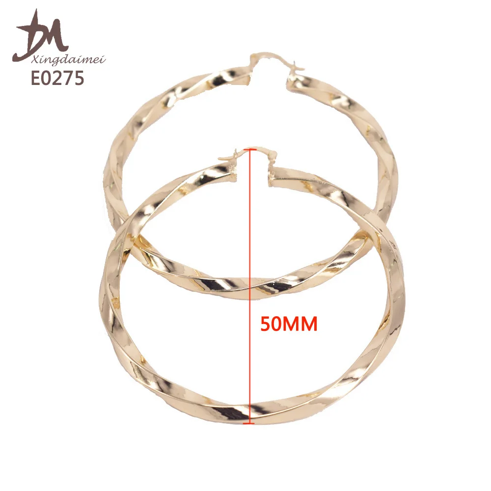 

E0275 50MM 18K gold plated hoop twisted Women's Earrings, 18k gold,silver,rose gold